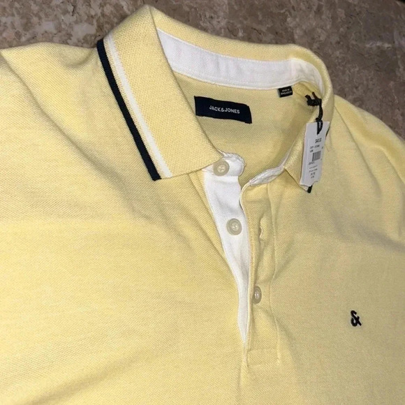 Jack & Jones men polo shirt XXL ,yellow cotton, short sleeve,golf  shirt . NWT - Picture 3 of 17